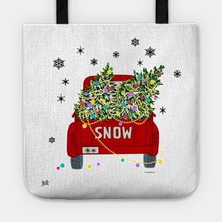 Christmas Tree Vintage Truck Snow Snowflakes Tote