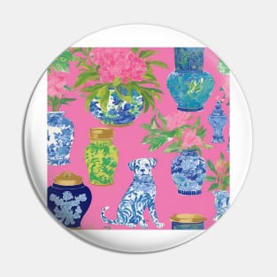 Dog and chinoiserie jars on hot pink Pin