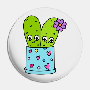 Cute Cactus Design #216: Cacti Couple In Cute Pot Pin