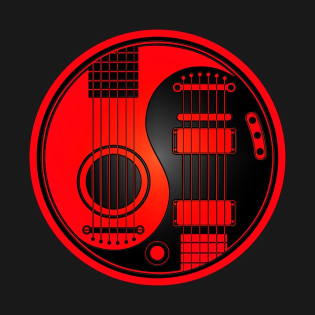 Red and Black Acoustic Electric Guitars Yin Yang by jeffbartels