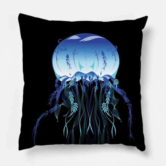 blue jellyfish 2 Pillow by medo art 1