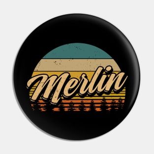 Graphic Merlin Proud Name Christmas Birthday 70s 80s 90s Vintage Styles Pin