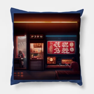 Cyberpunk Tokyo Ramen Shop Pillow