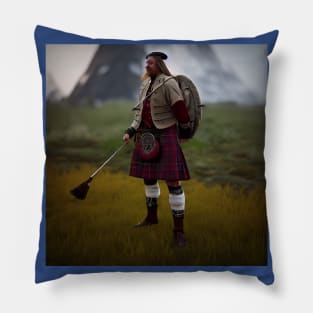 Scottish Highlander in Clan Tartan Pillow