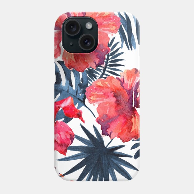 Watercolor tropical leaves and plants. Hand painted jungle greenery background Phone Case by Olga Berlet