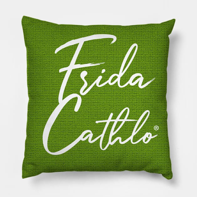 Green Text W back Cat Frida Cathlo version of - Frida Kahlo Pillow by CatIsBlack