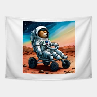 Teddy wearing a space suit riding the Mars Rover Tapestry