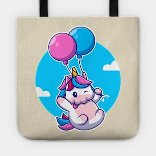 Cute Unicorn Floating With Balloon Tote