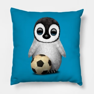 Cute Baby Penguin With Football Soccer Ball Pillow