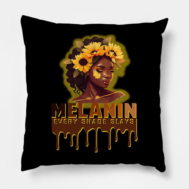 Melanin Every Shade Slays Black History Month Africa Pride Pillow by albaley
