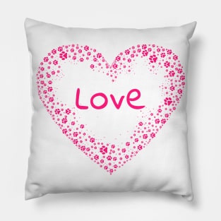 Pink Paw Print Love Heart Pillow