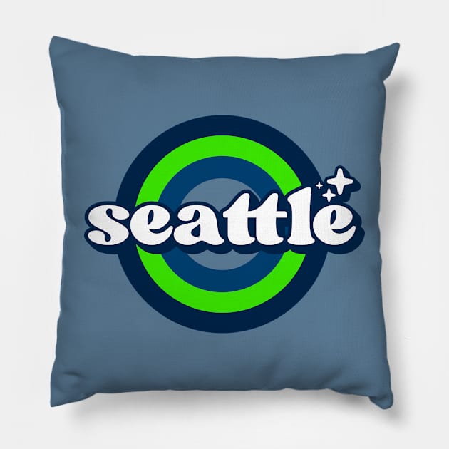 Vintage Seattle Sunset Seal // Retro City Emblem for Seattle, Washington Pillow by Now Boarding