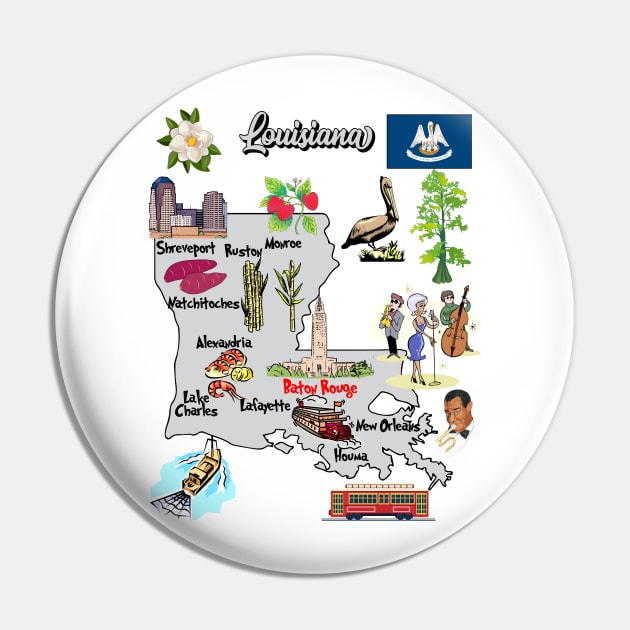 tourist illustrated map of Louisiana state, US, major Cities, symbols and attractions Pin by Mashmosh