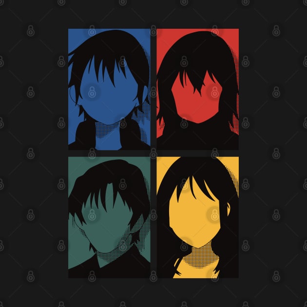 Erased anime | All main character in colorful pop art minimalist design | Satoru fujinuma x Kayo hinazuki x Airi katagiri x Gaku yashiro by Animangapoi