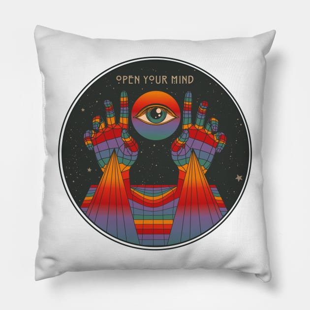 Open your Mind, Psychedelic Art Pillow by Inktally