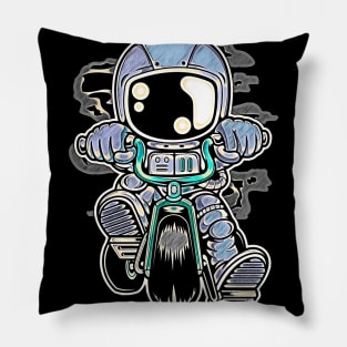 Astronaut Biker • Funny And Cool Sci-Fi Cartoon Drawing Design Great For Any Occasion And For Everyone Pillow