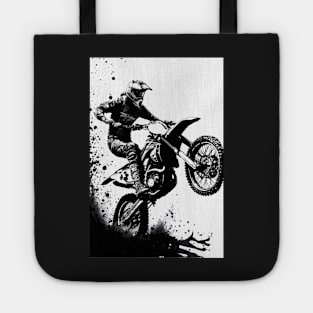 Dirt bike wheelie - splashed ink - white background Tote