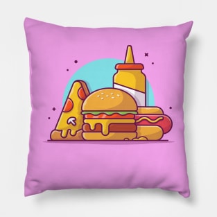 Burger, Hot Dog, Pizza, And Mustard Cartoon Pillow