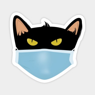 Black cat face wear face mask Magnet