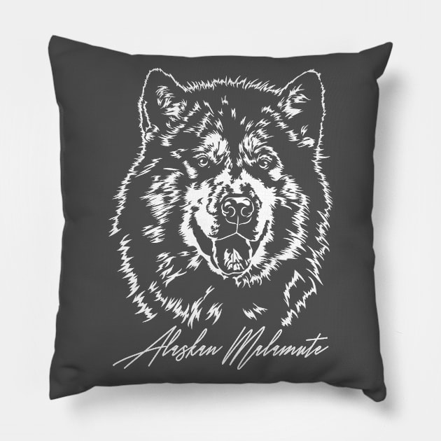 Alaskan Malamute dog portrait sleddog Pillow by wilsigns