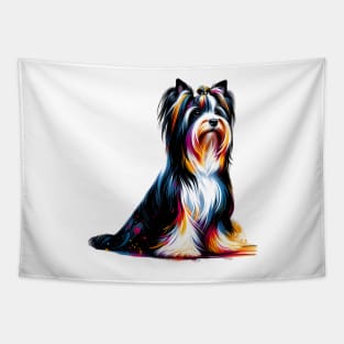 Elegant Biewer Terrier in Colorful Splash Art Style Tapestry