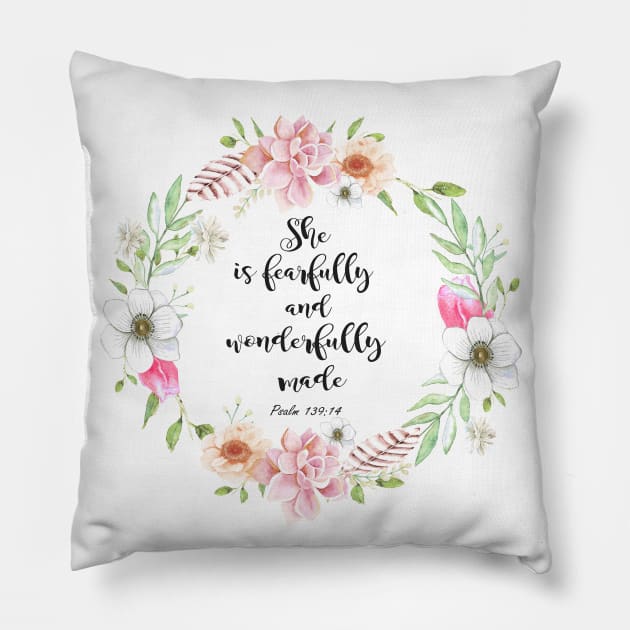 Bible verse for women, she is fearfully and wonderfully made Pillow by LatiendadeAryam