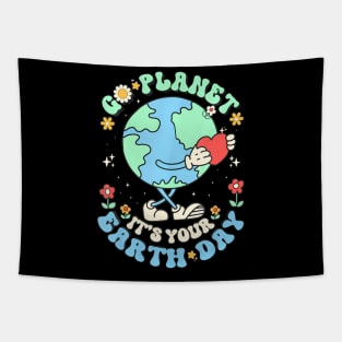 Cute Go Planet Its Your Earth Day 2024 Teacher Kids Groovy Tapestry