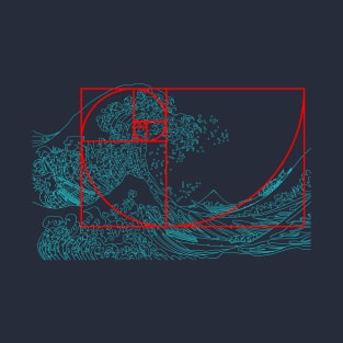 Fibonacci Sequence and Aqua Great Wave T-Shirt