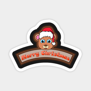 Sticker and Label Of  Bear Character Design and Merry Christmas Text. Magnet