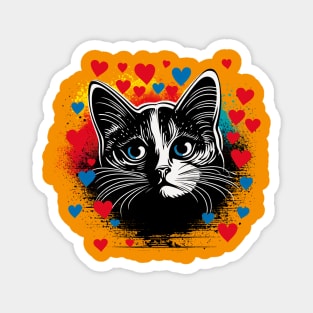 Expressionist black cat hearts design love for cat owner gift Magnet