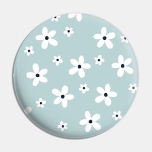 Summer Boho Blue White Daisy Flowers Pin