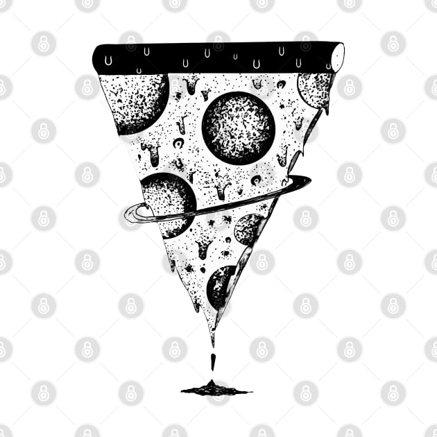 galaxy space pizza melting black and white illustration by shoosh by Shoosh