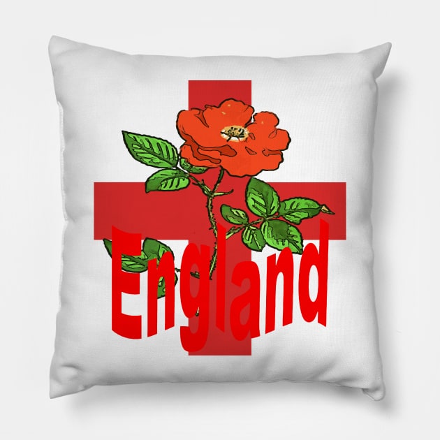 St George Flag With English Rose For England Fans Pillow by taiche