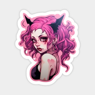 Pink Goth Cat Girl Cyberpunk Synthwave Magnet