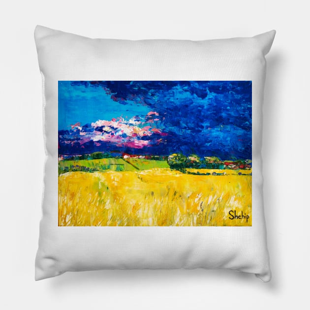 Rye Field Before a Thunderstorm Pillow by NataliaShchip