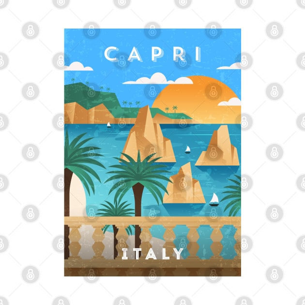 Capri, Italy. Retro travel minimalist poster by GreekTavern