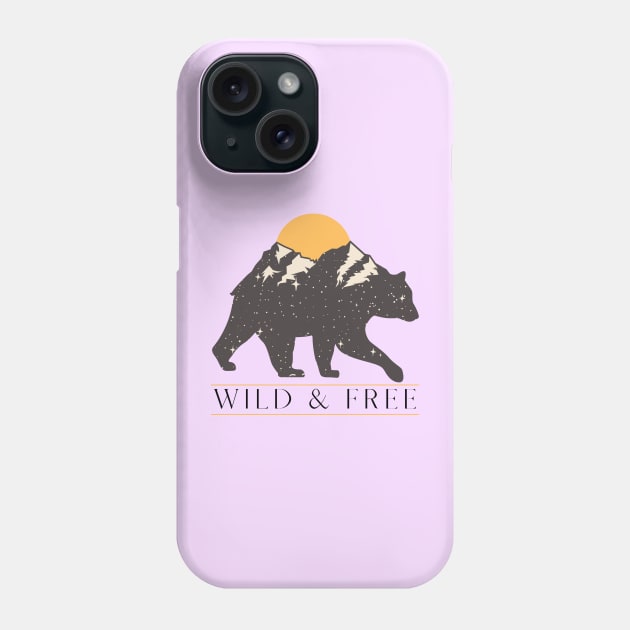 Wild & Free Starry Night Bear, Mountain Scape View Phone Case by Mellow Nomadic