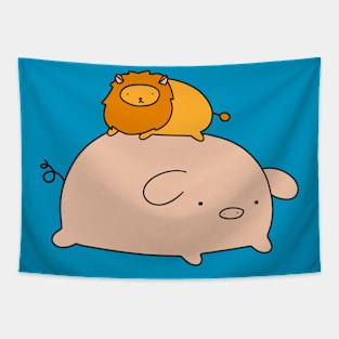 Pig and Tiny Lion Tapestry