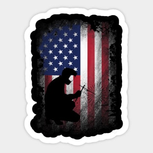 Welders Vintage American Flag Welder Gift' Sticker