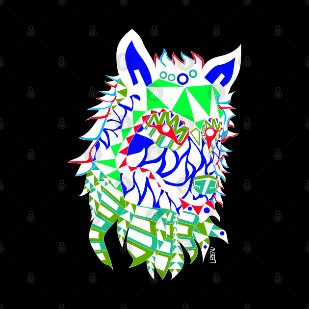 white winter wolf in renegade totem totonac ecopop design art by jorge_lebeau