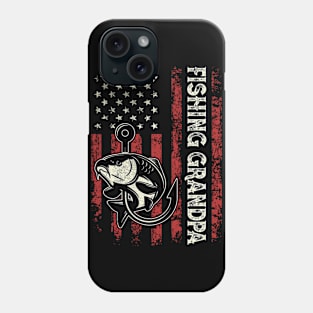 Fishing Grandpa US American Flag Reel Cool Grandpa Men Gifts Fathers Day Phone Case