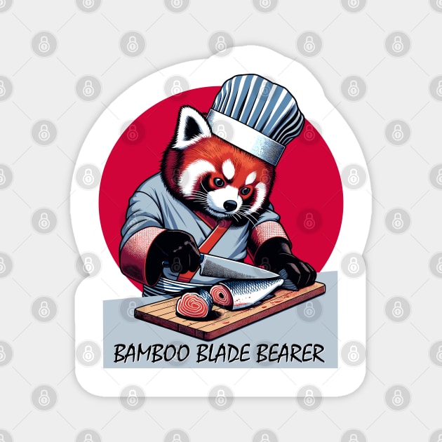 Sushi Master Red panda - Retro Japanese Chef Cartoon Magnet by TimeWarpWildlife