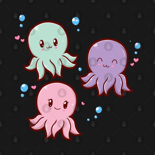 Kawaii Octopi Heart Bubbles by MimicGaming