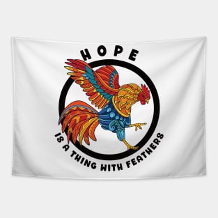 Hope Is A Thing With Feathers Colorful Stylized Rooster Tapestry