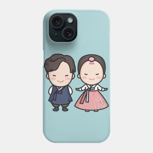 Cute Korean Wedding Couple in Traditional Clothing Cartoon Phone Case