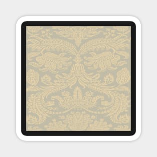 Pale gold on Neutral Grey Medieval Damask Scrolls Magnet