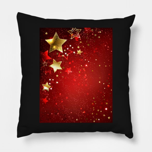 Gold Stars on a Red Background Pillow by Blackmoon9