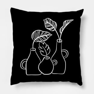 Tropical Pot Plants Line Art Drawing Pillow