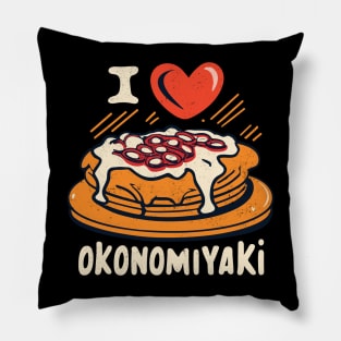 I love Okonomiyaki, retro design for black Pillow