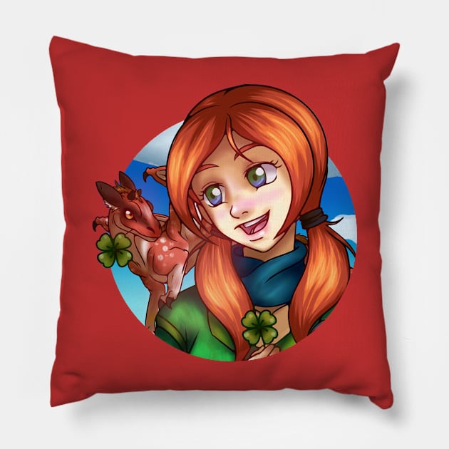 Lucky Girl and Dragon Pillow by SakuraDragon